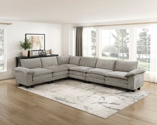 Modern Contemporary 6-Piece Modular Sectional Sofa Set Plush Comfort Chenille Upholstery Living Room Furniture Durable Plywood - detail view 7
