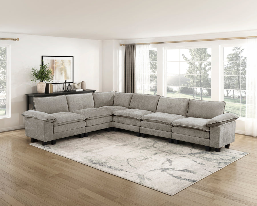 Modern Contemporary 6-Piece Modular Sectional Sofa Set Plush Comfort Chenille Upholstery Living Room Furniture Durable Plywood - detail view 7