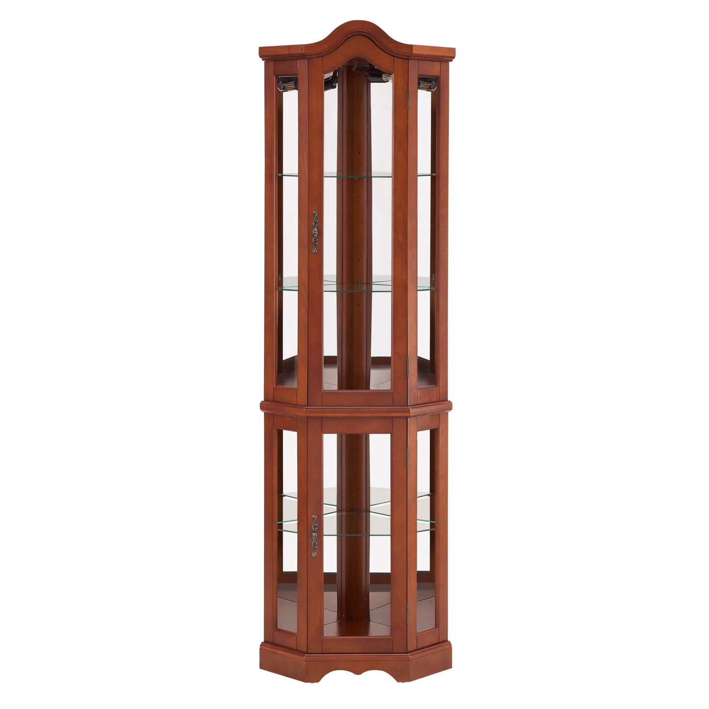 Beatrice Traditional Curio with Adjustable Shelves & Mirror Back, Walnut