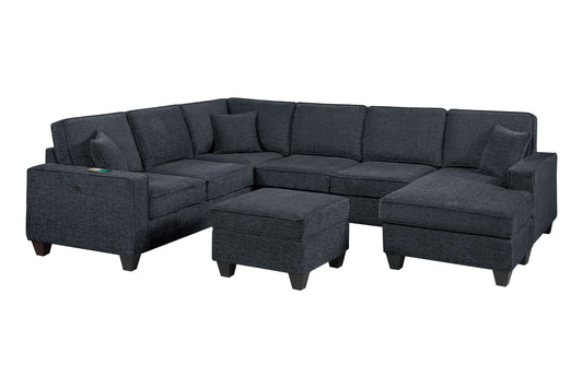 Slate Black Finish Contemporary Style 5pc Sectional Set Left Arm Loveseat With USB Port Corner Wedges Ottoman Armless Chairs Right Arm Loveseat - detail view 2