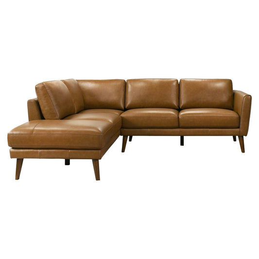 Mid-In Mod Benson Tan Leather Sectional Sofa with Left Facing Chaise - primary color shot