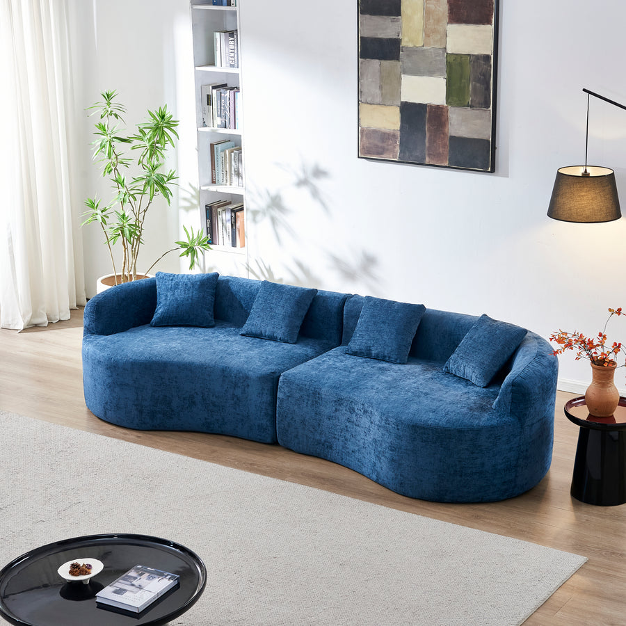 111' LCurved Boneless Cloud Sofa, Chenille Fabric Compressed Couch with High-Density Foam, No Assembly Needed, Blue Sofa for Living Room Apartment - primary color shot