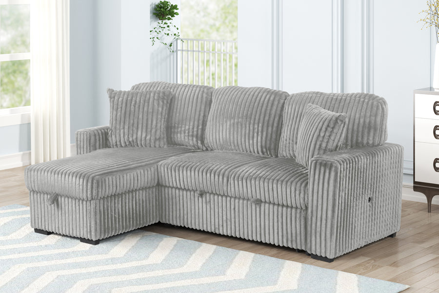 Plush Sectional Sofa W/ Pull Out Sleeper made with Velvet fabric- Gray - detail view 7
