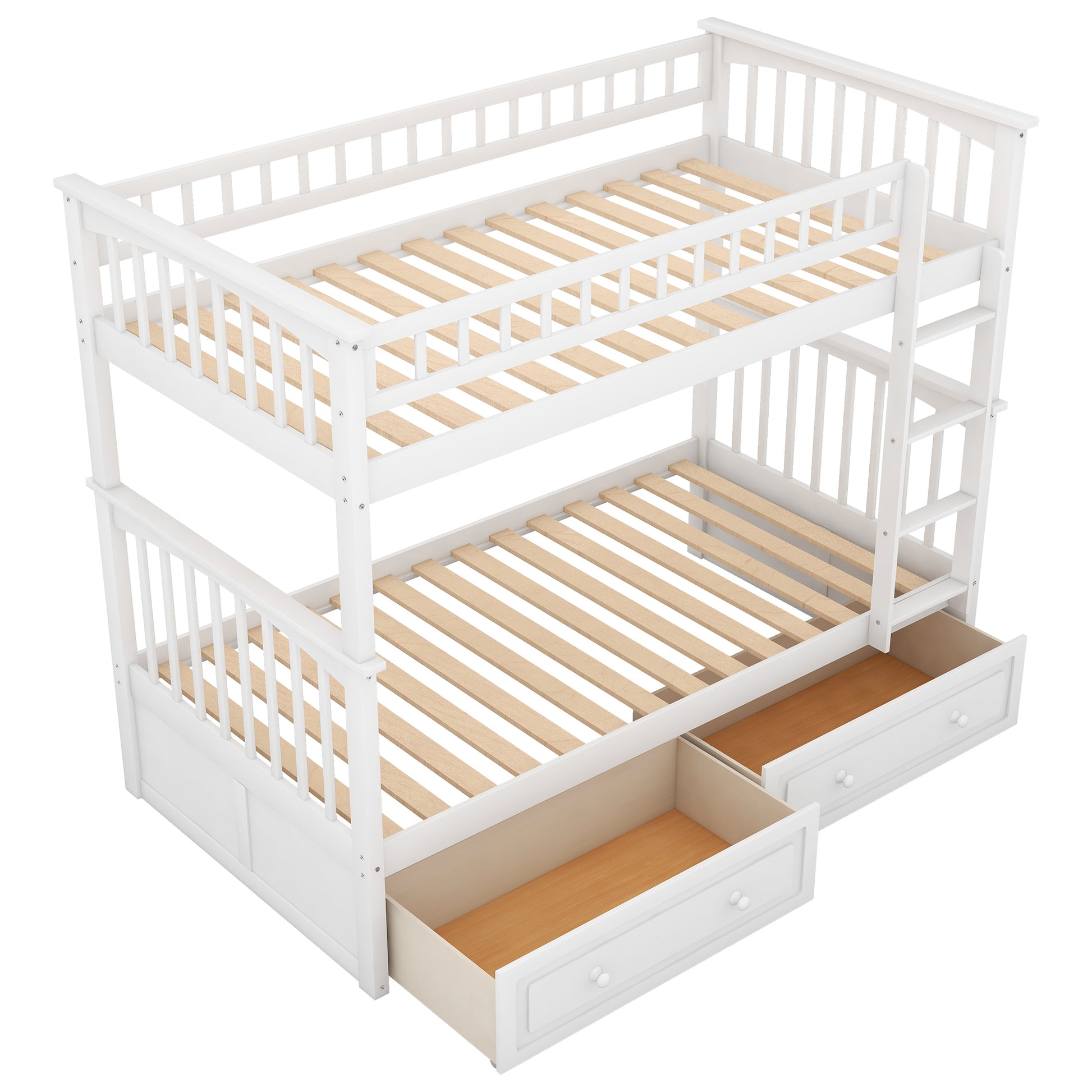 Philips Twin Size Wooden Bunk Bed with Storage Drawers, White