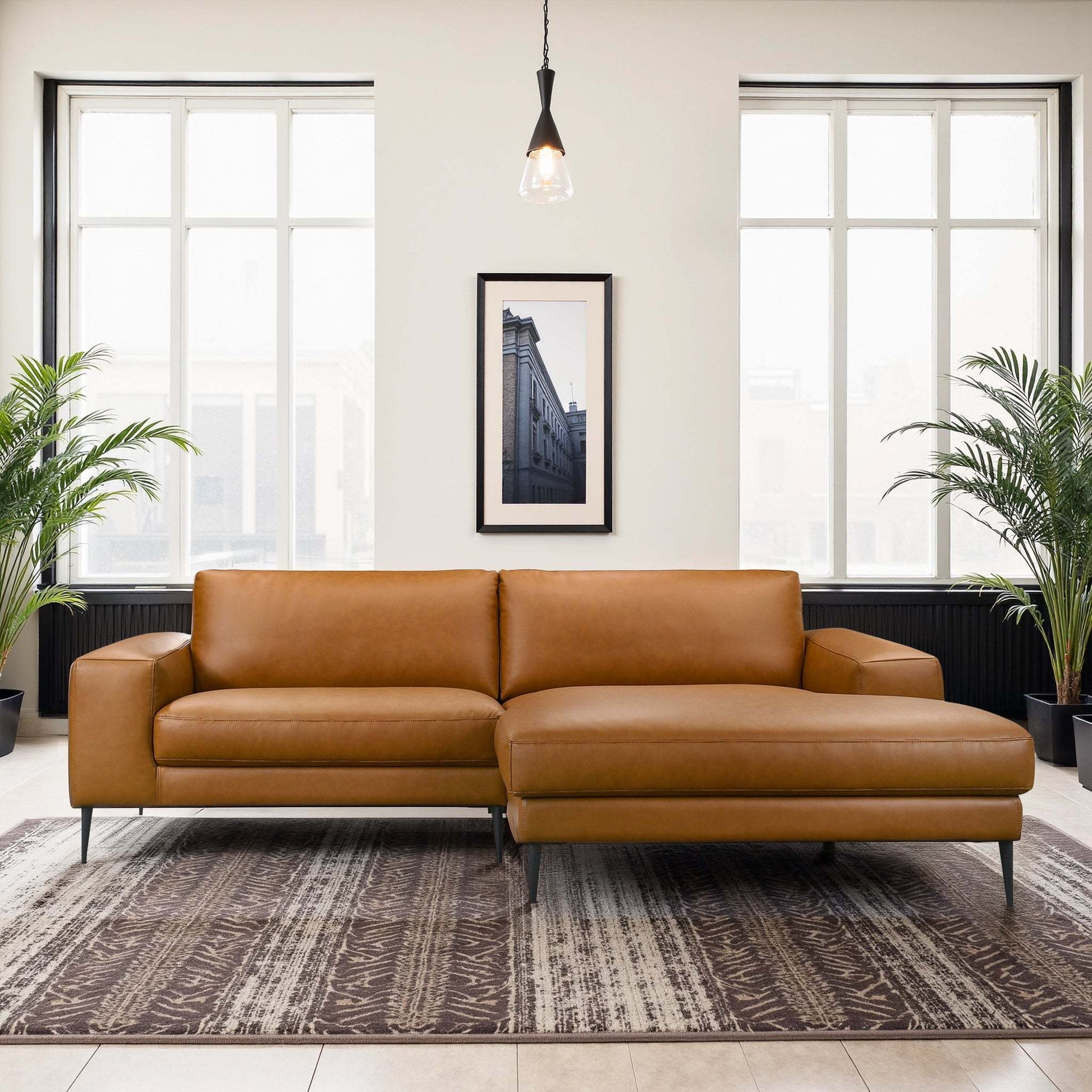 Easley Mid Century Modern Vegan Leather Wide-Arm Sofa - primary image