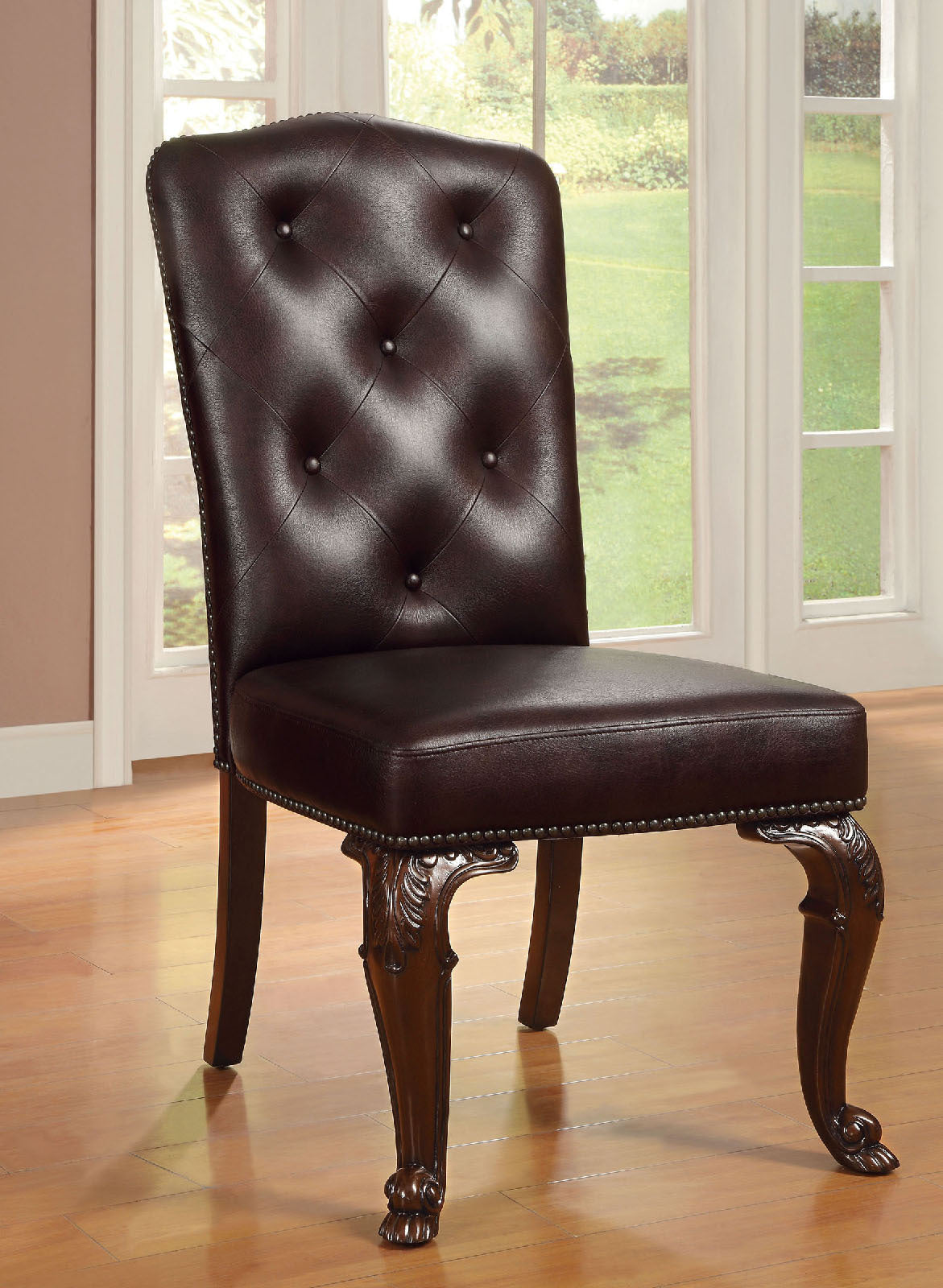 Roland Traditional Padded Leatherette Side Chair, Brown Cherry