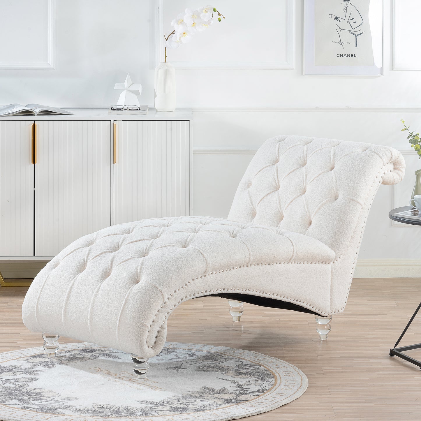 Tufted Armless Chaise Lounge - White - detail view 2