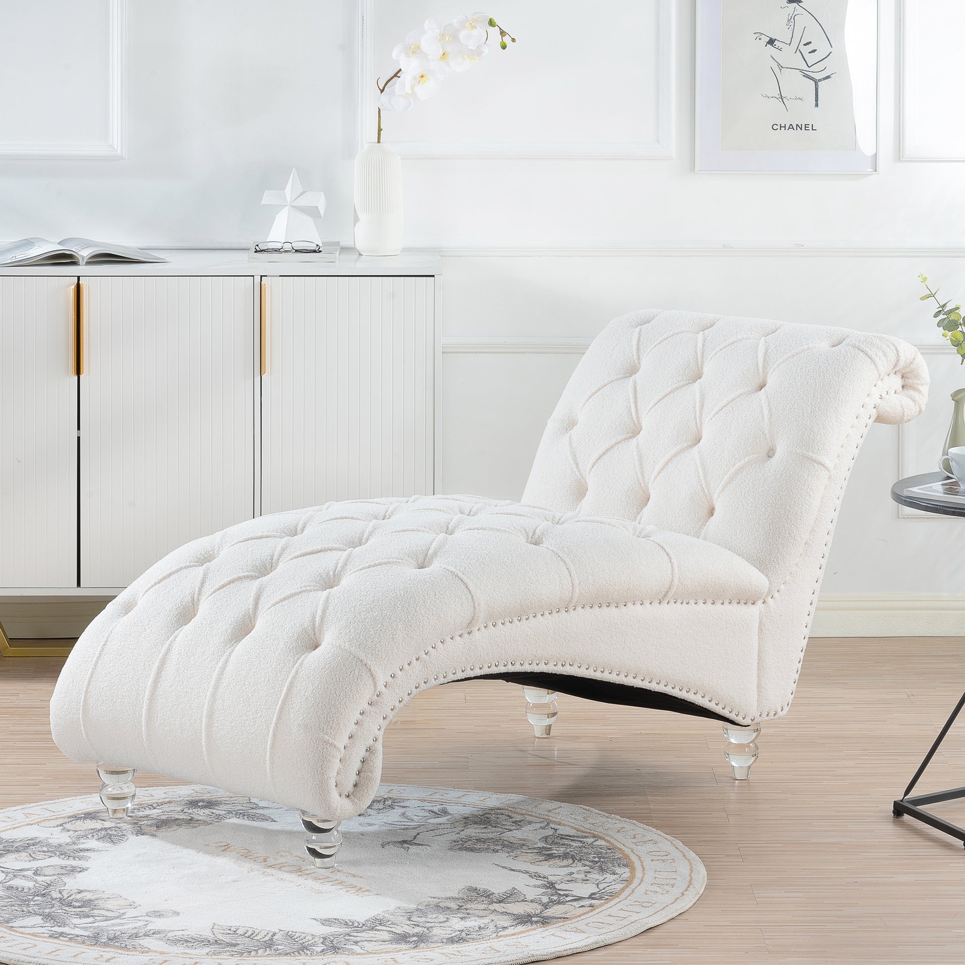 Tufted Armless Chaise Lounge - White - detail view 2