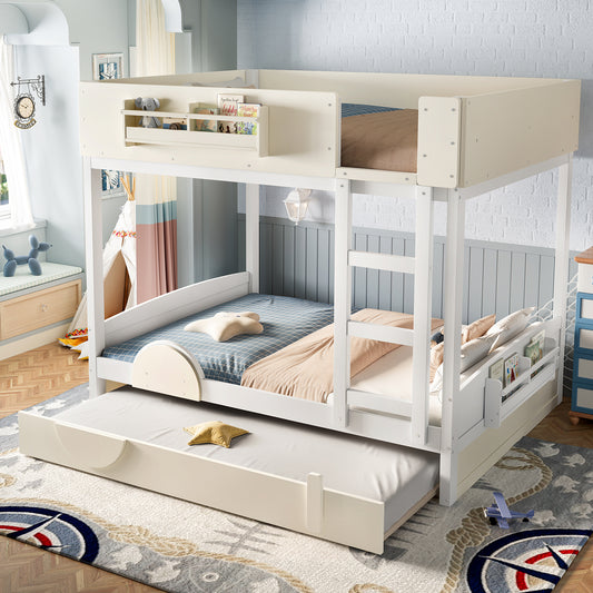 Full Bunk Bed with Trundle - Beige+white - primary color shot
