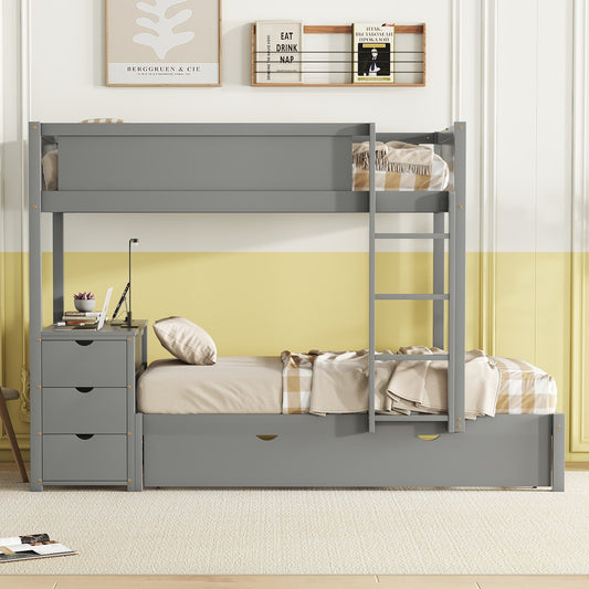 Twin-Over-Twin Bunk Bed with Twin Size Trundle - Gray - detail view 2