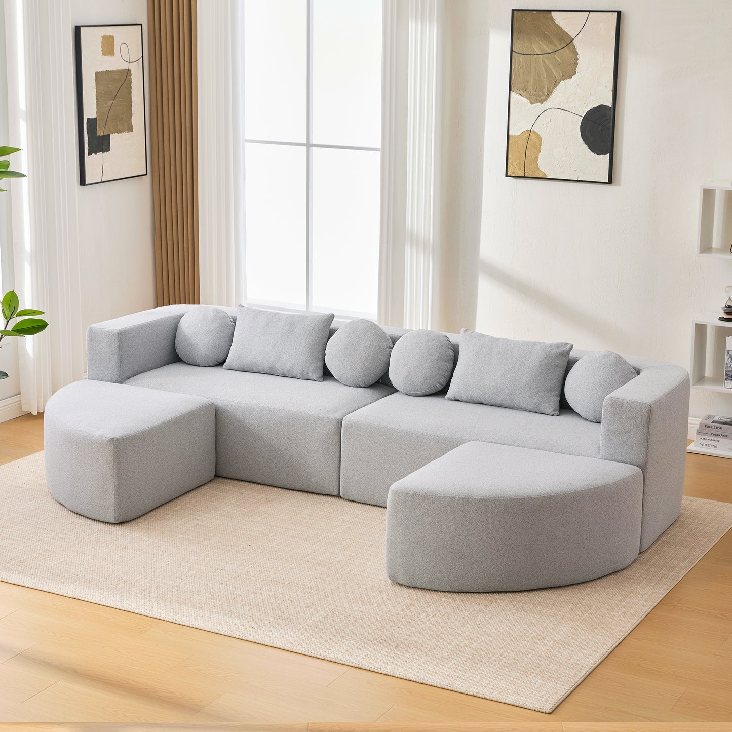 Boneless Sectional Modular Sectional with Deep Seating & Curved Design - Grey - detail view 2