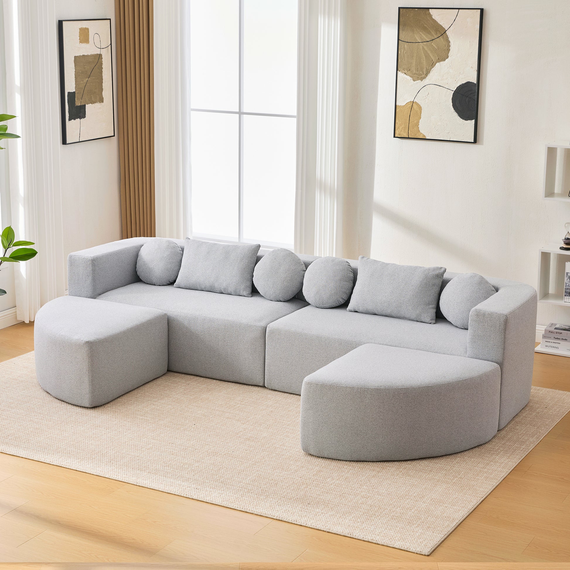 Boneless Sectional Modular Sectional with Deep Seating & Curved Design - Grey - detail view 2