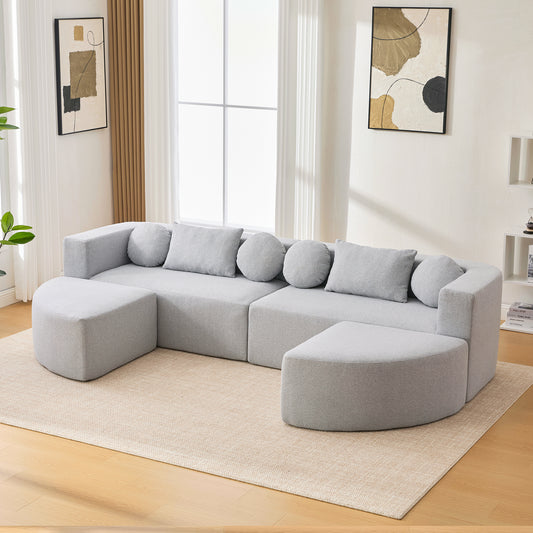 Boneless Sectional Modular Sectional with Deep Seating & Curved Design - Grey - detail view 2