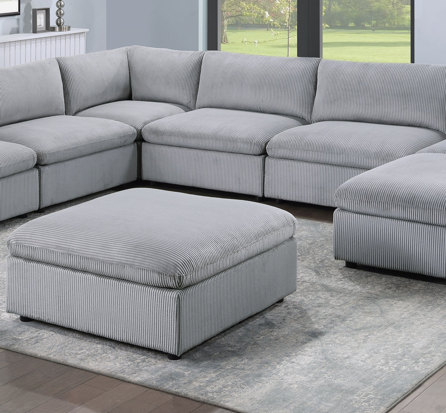 Dark Gray Color 8pc Modular Sectional Set Corduroy Upholstery Couch 3x Corner wedge 3x Armless Chairs 2x Ottomans Living Room Furniture - detail view 4