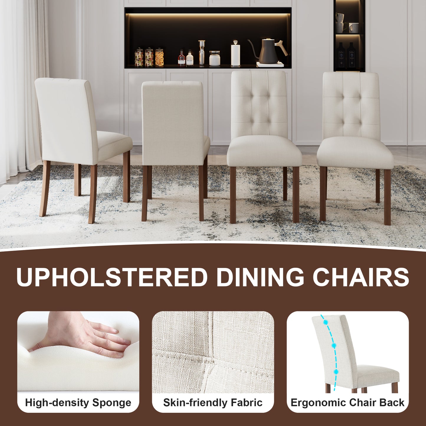 Wooden Dining Chairs Set of 4 - Walnut - detail view 2