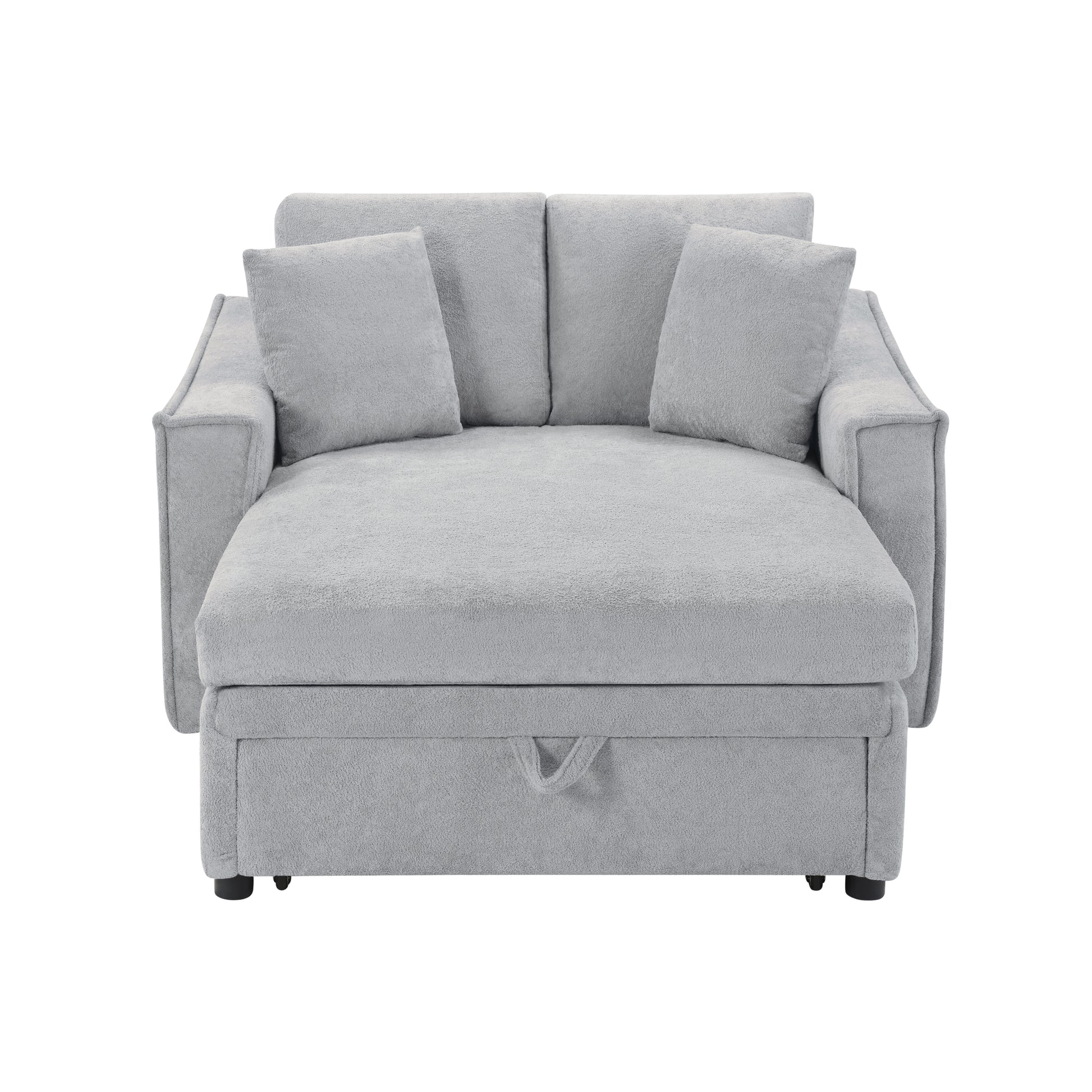 Modern Chaise Sofa 53.5' Grey Snowflake Velvet Sofa Bed with Hidden Storage & Pillows - primary color shot
