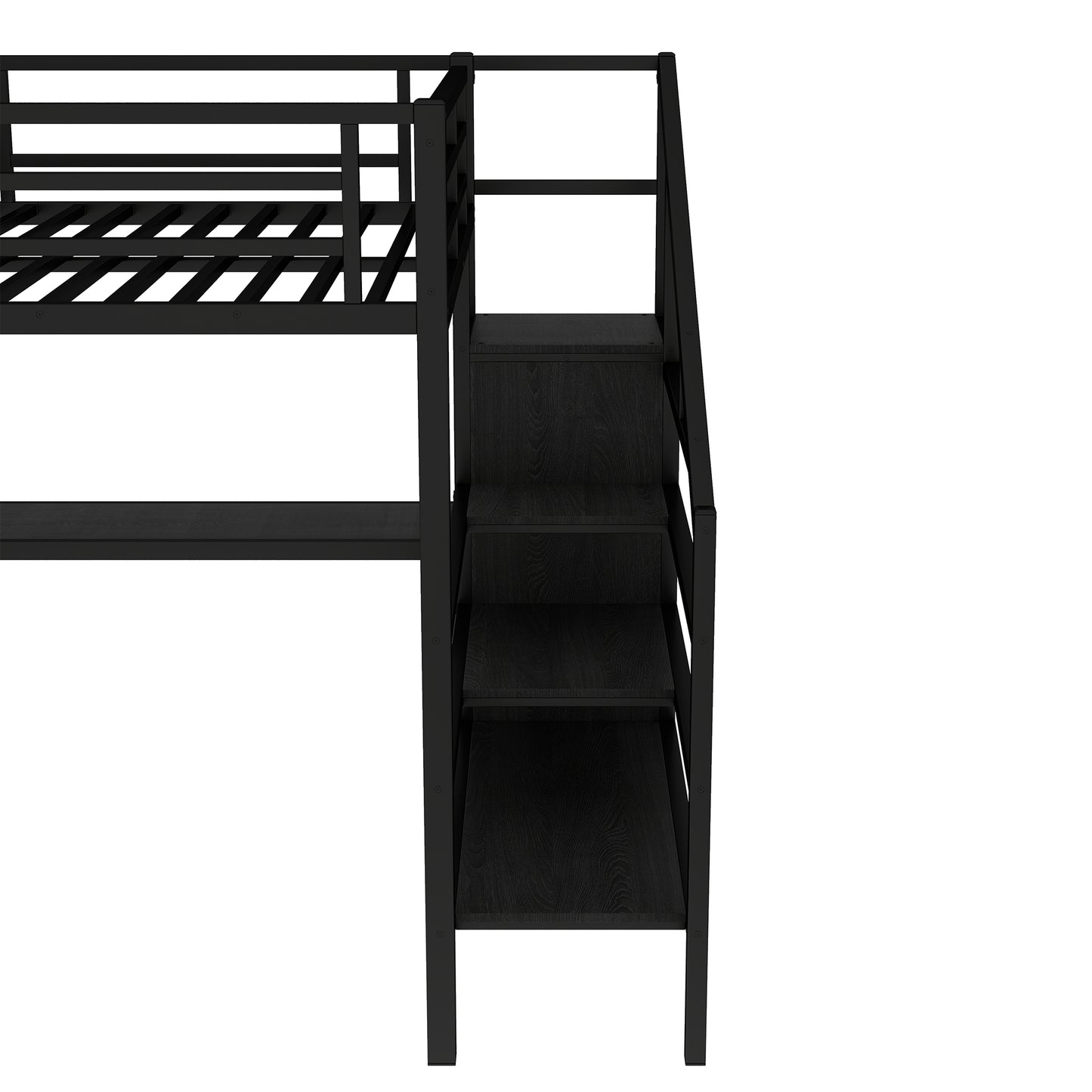 Queen Size Loft Bed with L-Shaped Desk and USB - Black - detail view 8