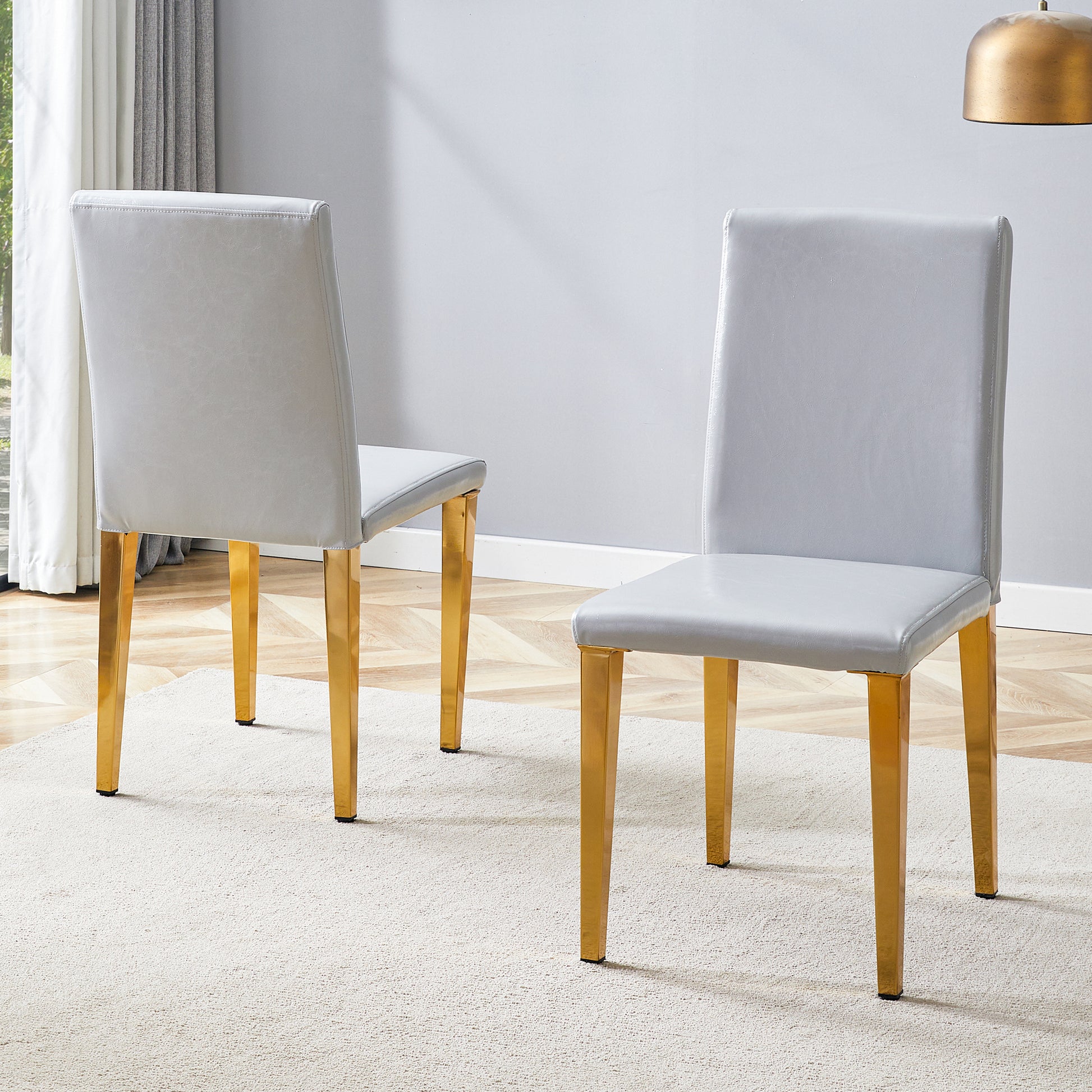 Gray PU Leather Dining Chairs with Gold Legs (set of 2) - detail view 5