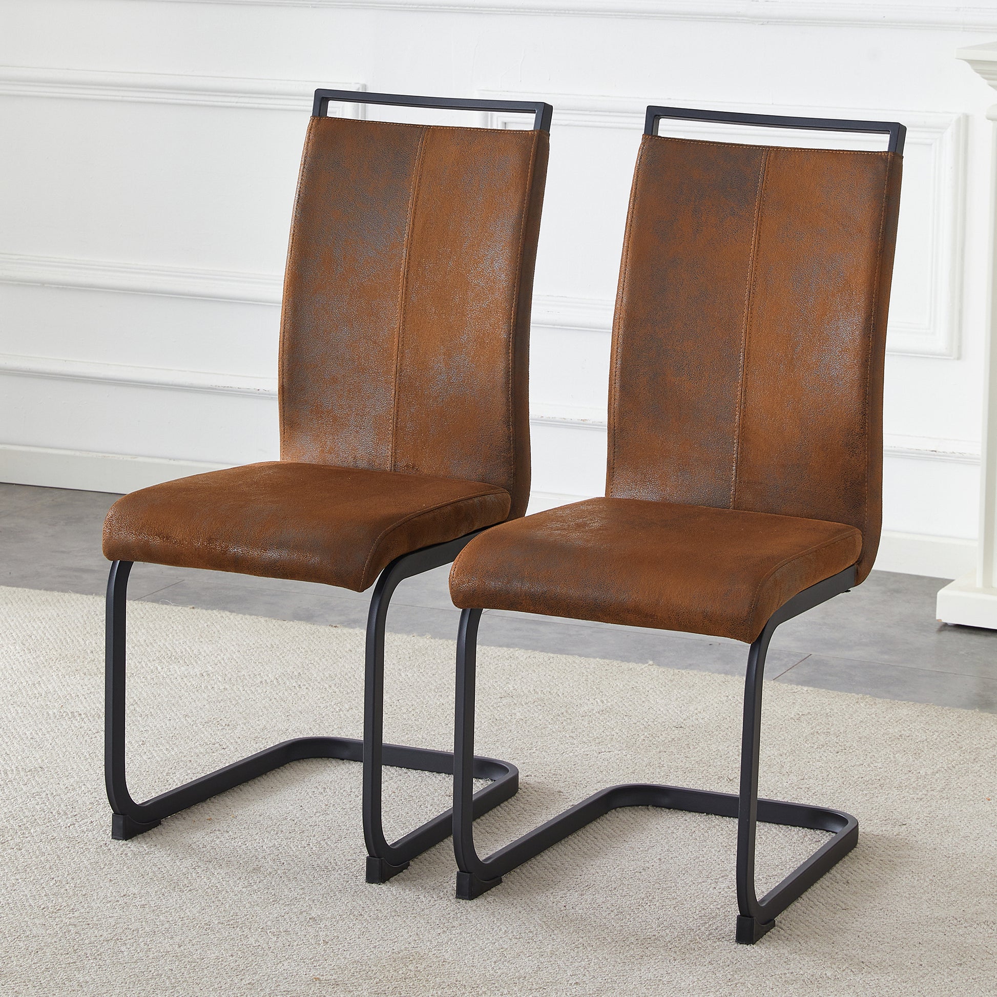 Black Upholstered Fabric Steel Frame Dining Chairs with Black Legs (set of 2) - detail view 2