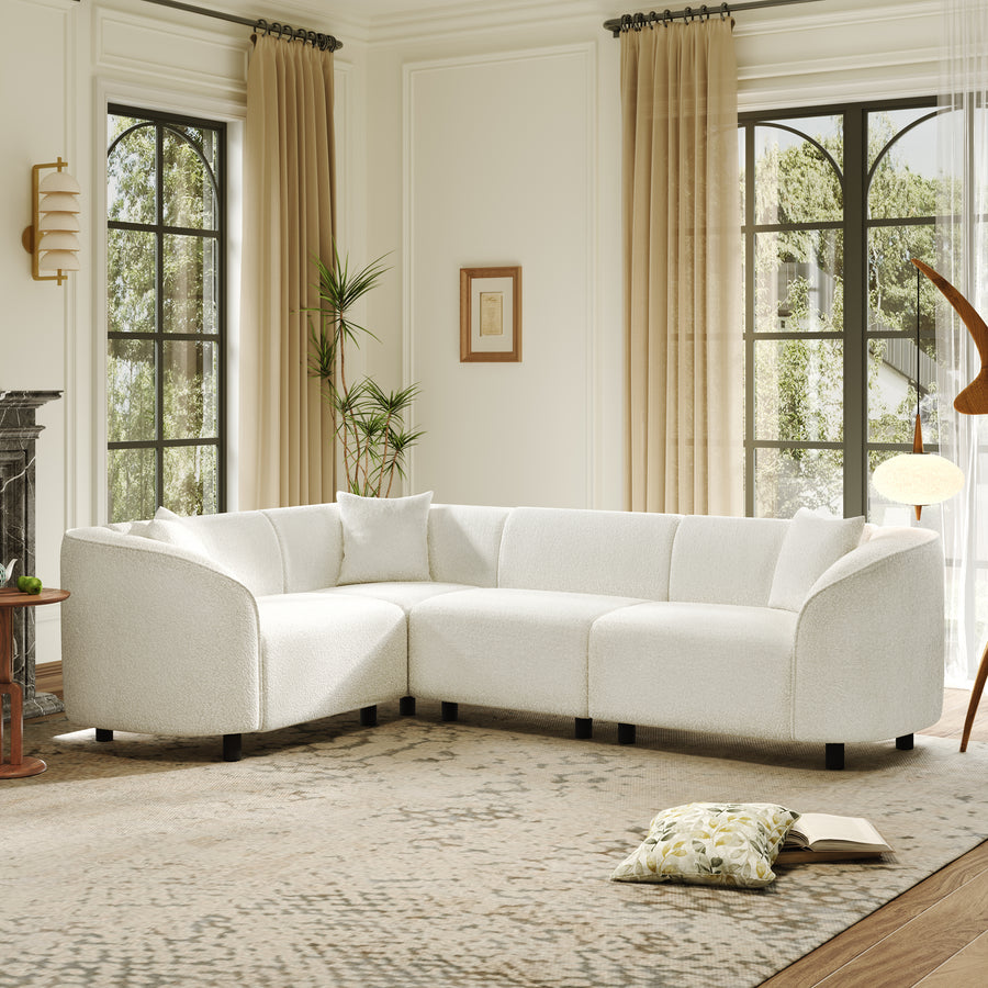 104' L-Shaped Curved Contemporary Sectional Sofa in Beige: Plush 4-Seater, Sculptural Design & Premium Bouclé Upholstery – Modern Luxury for Spacious Living - primary color shot