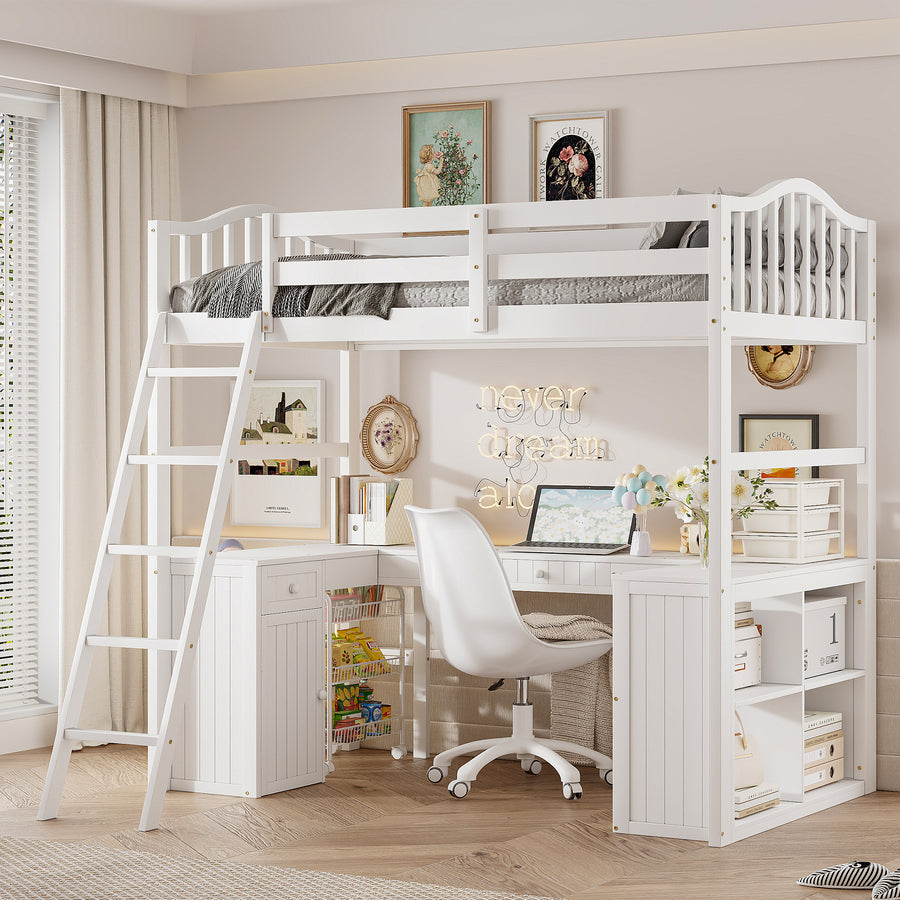 Twin Size Loft Bed with Drawers - White - primary color shot