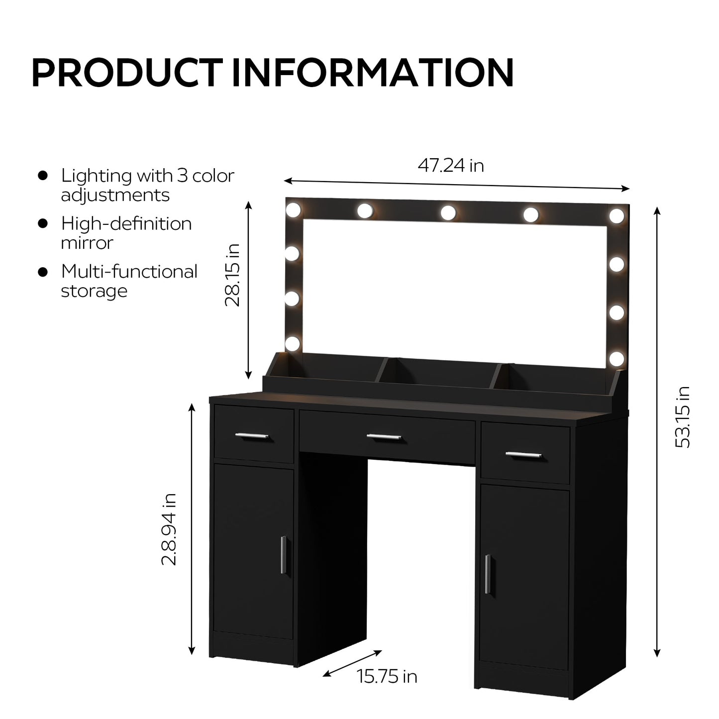 Freya Contemporary Bedroom Vanity, Black