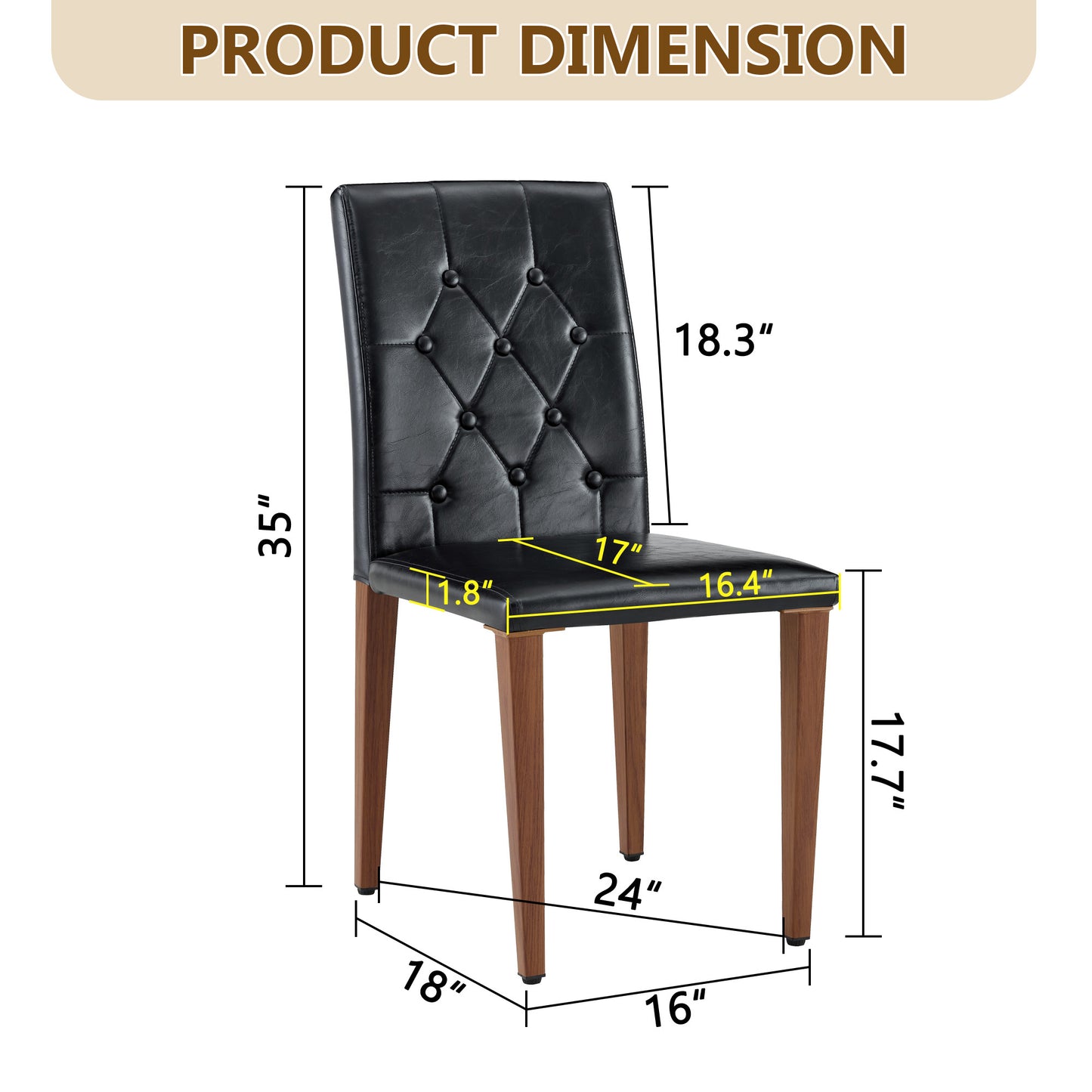 Black Upholstered Fabric Dining Chairs with Black Legs (set of 2) - detail view 3