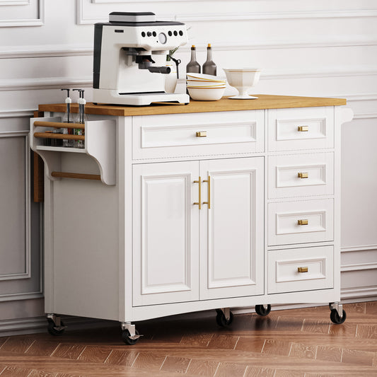K&k 52'' Kitchen Island with Drop Leaf - White - detail view 2