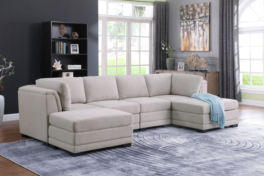 Kristin 121.5' Light Gray Linen Fabric Reversible Sectional Sofa with 2 Ottomans - primary image