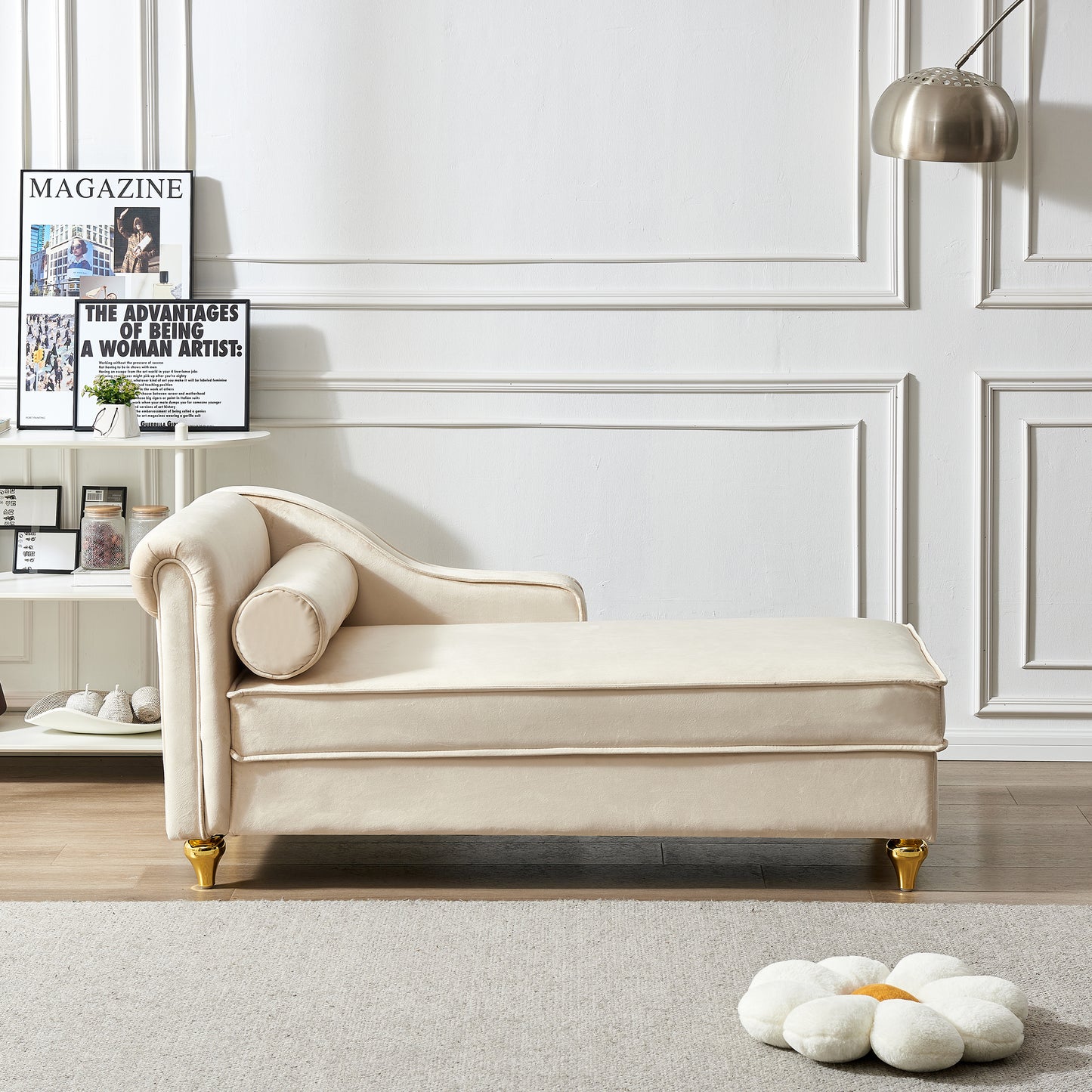 Modern Upholstery Chaise Lounge Chair with Storage Velvet (beige) - detail view 3