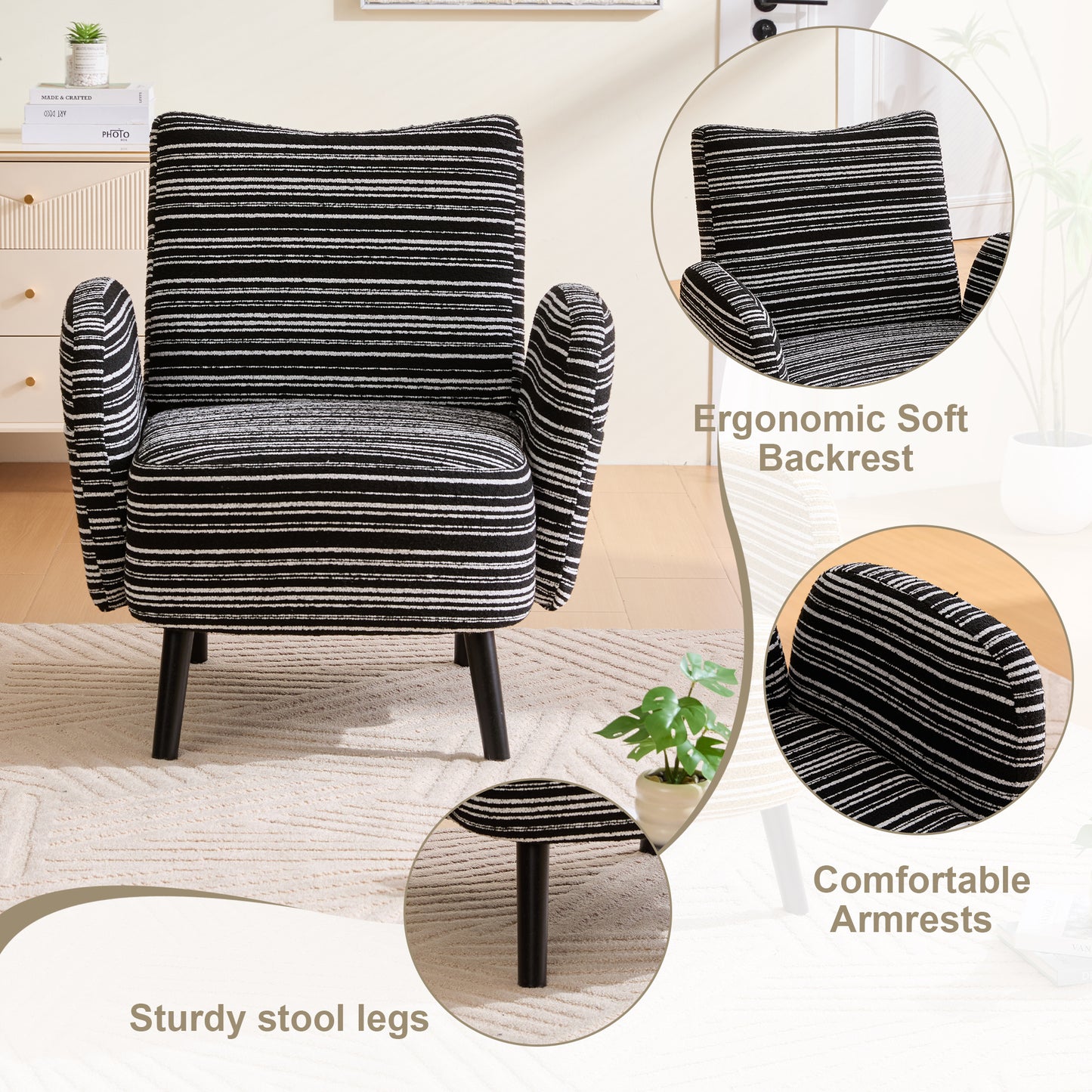 Black Bouclé Accent Chair with Black Legs - detail view 3