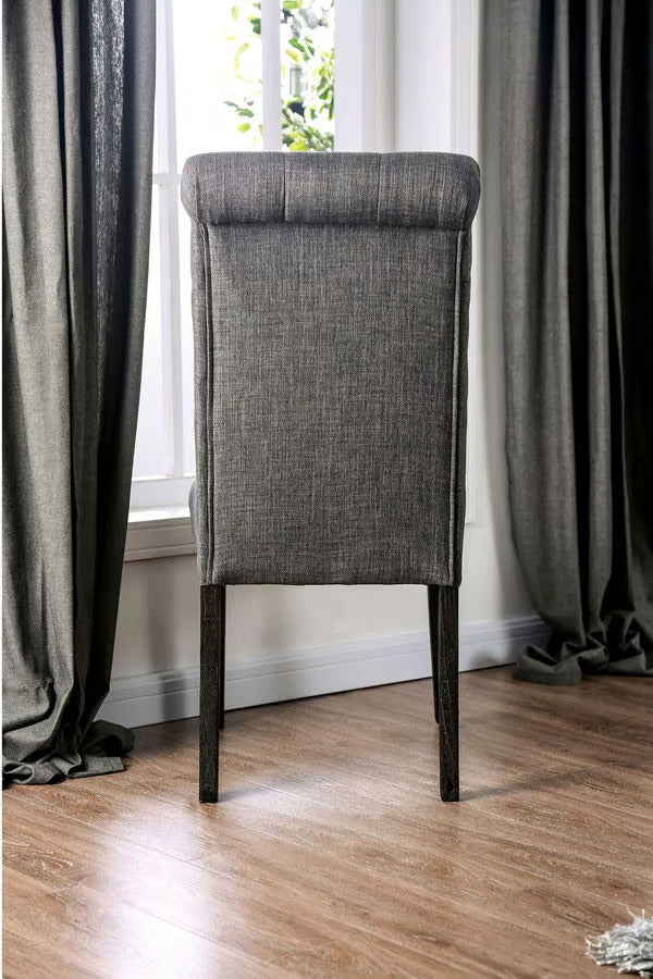 Madeline Button Tufted Linen Side Chairs with Black Legs, Gray