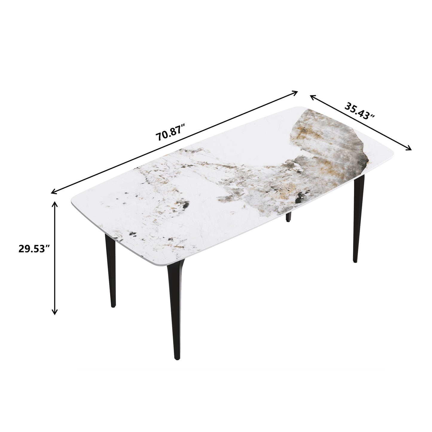 Misty 70.87"Modern Pandora White Sintered Stone Dining Table with Black Legs