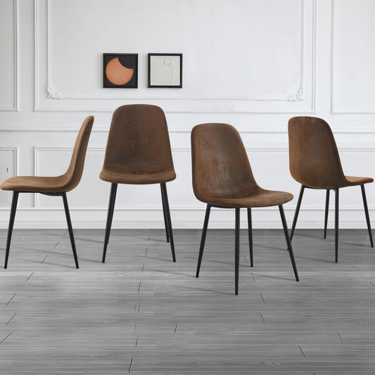 Lea Modern Minimalist Dining Side Chairs with Black Legs Set of 4 , Brown