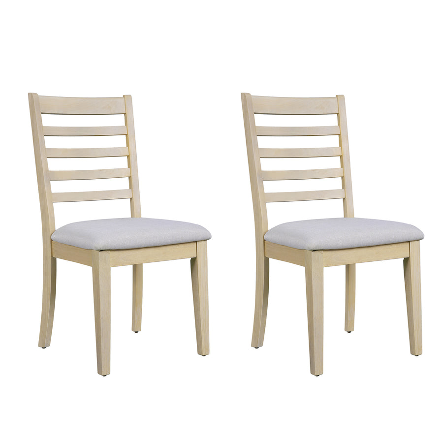 Set of 2 Farmhouse Upholstered Dining Chairs with High Ladder Back - Natural+beige - primary color shot
