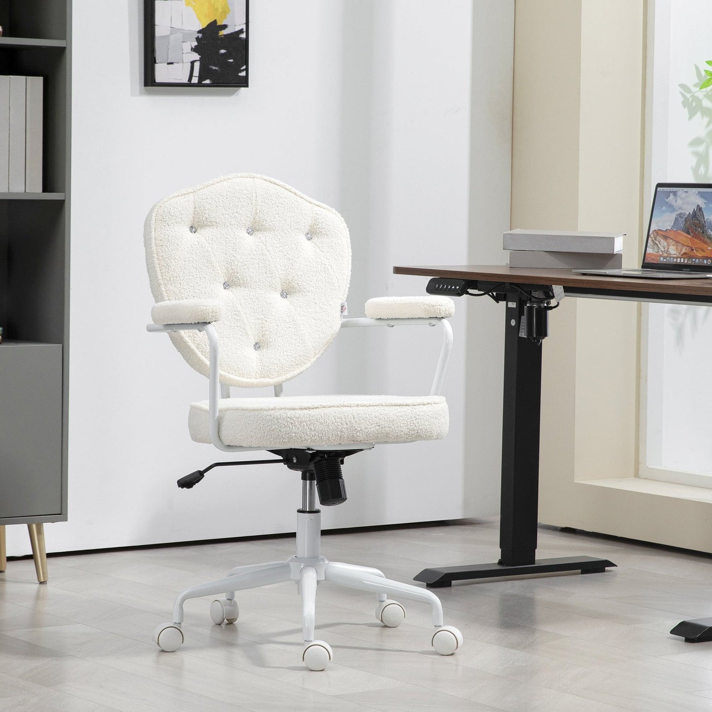 Vale Teddy Fabric Button Tufted Office Chair, Gray