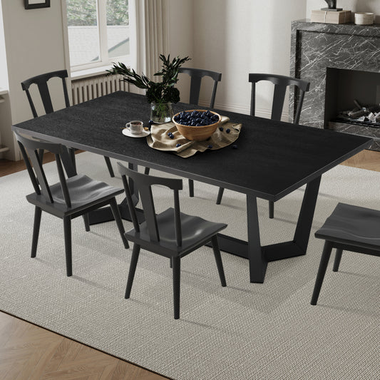Rectangular MDF Dining Table Mid Century Modern for Dining Room Balcony Cafe Bar Conference Matt Black - detail view 4