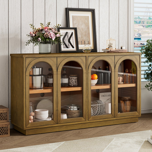 TREXM 4-Door Large Storage Buffet Cabinet with Glass Doors - Old Pine - primary color shot