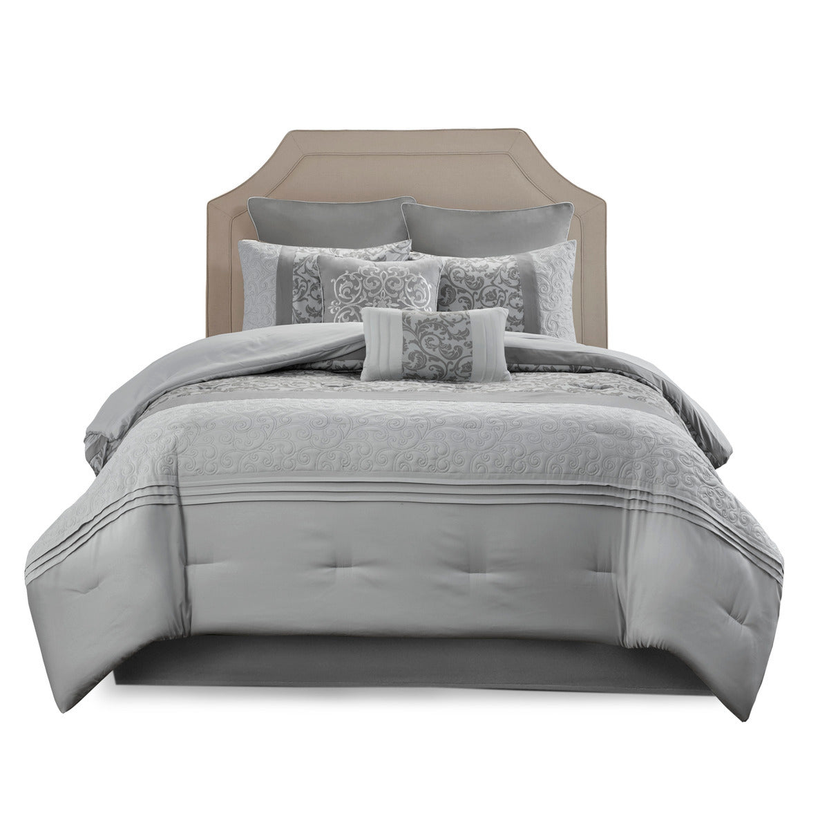 Embroidered 8 Piece Comforter Set Grey