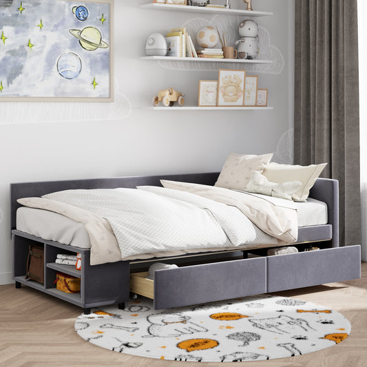 Brio Twin Size Velvet Daybed with 2 Storage Drawers
