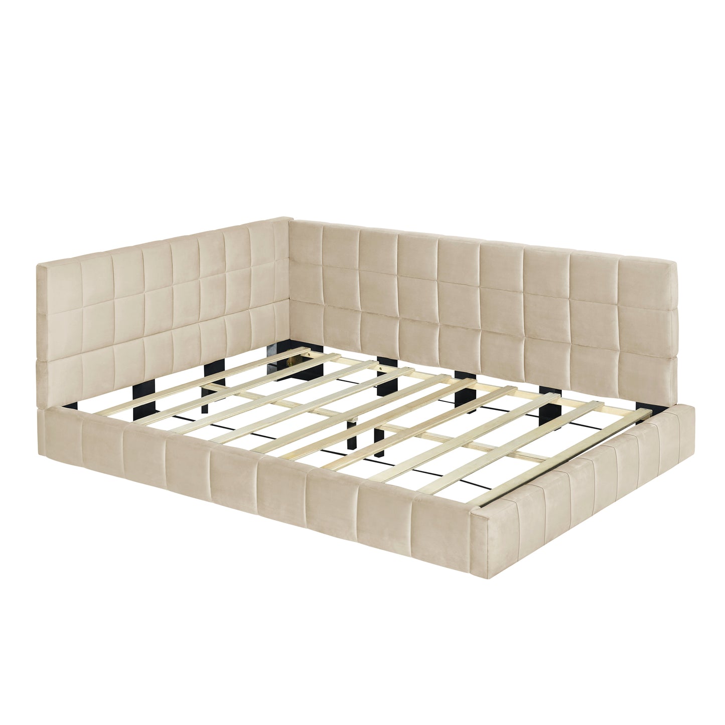 Asher Full Size Velvet Corner Daybed Bed Frame, Beige