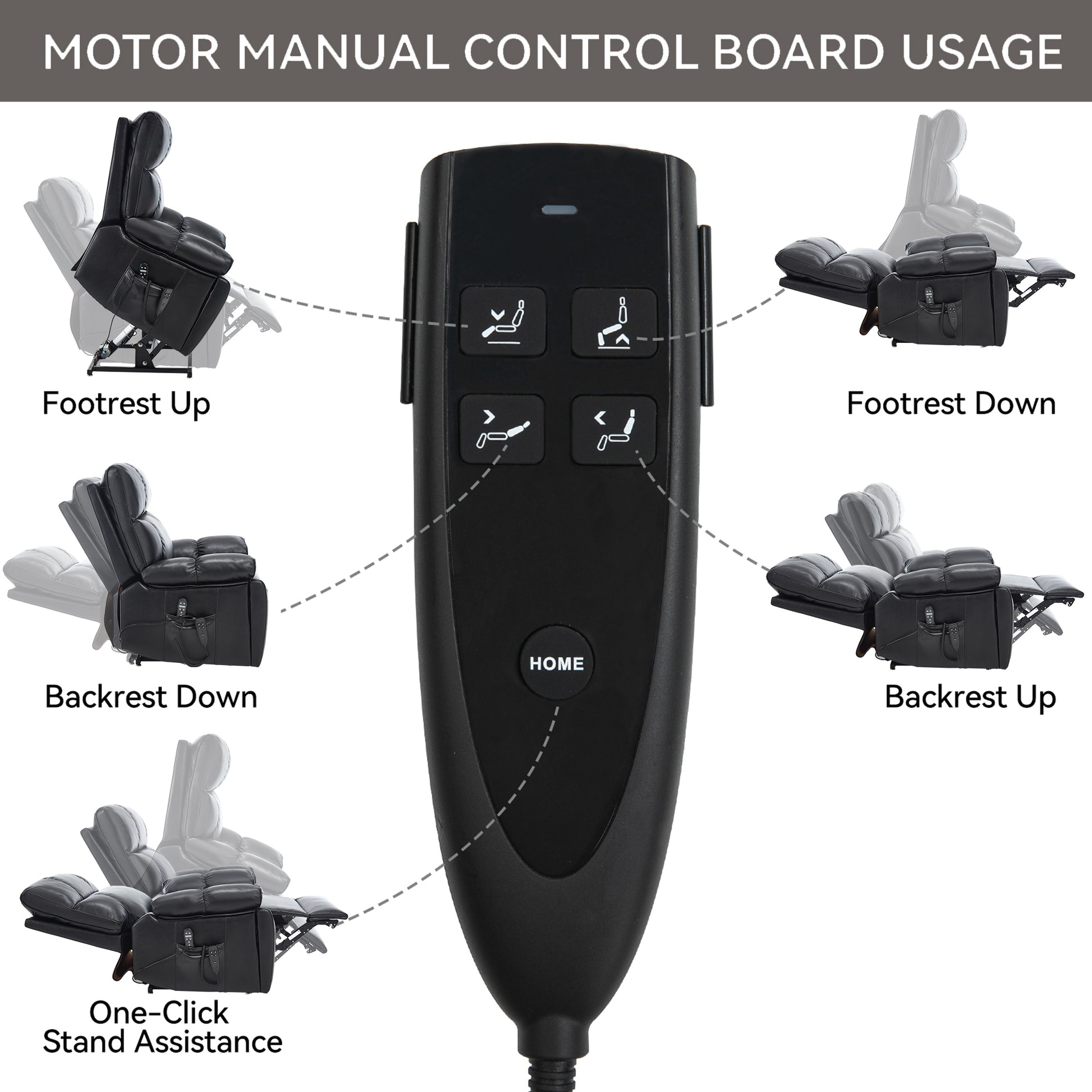Black Leatheraire Heat Massage Dual Motor Infinite Position Up to 350 LBS Large Electric Power Lift Recliners with Hidden Cup Holders - detail view 7