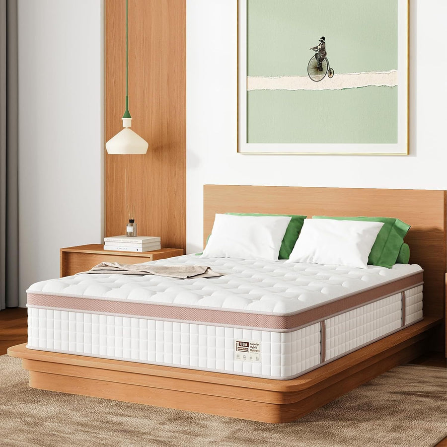 12" Firm Hybrid Mattress – King Size – Gel Memory Foam & Pocket Springs – Pressure Relief - White - detail view 2