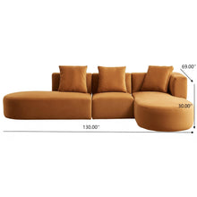Orby Mid-Century Velvet Sectional Sofa Right Facing Cognac 73.62' x 124' - detail view 3