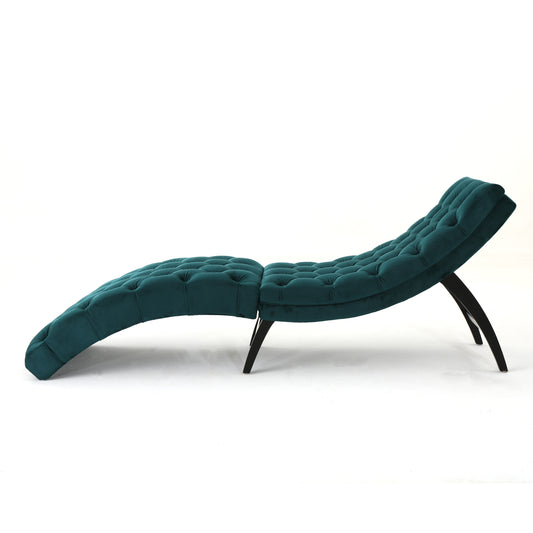 Nora Contemporary Tufted Velvet Chaise Lounge, Green