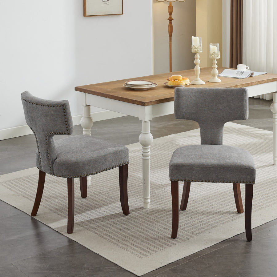 Gray Upholstered Dining Chairs with Wood Legs (Set of 2)