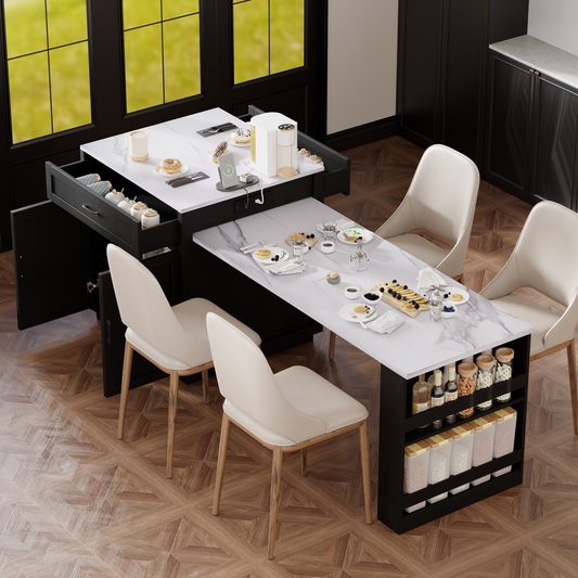 K&k 83" Kitchen Island with Extendable Dining Table for 4-6 Person - Black - primary color shot