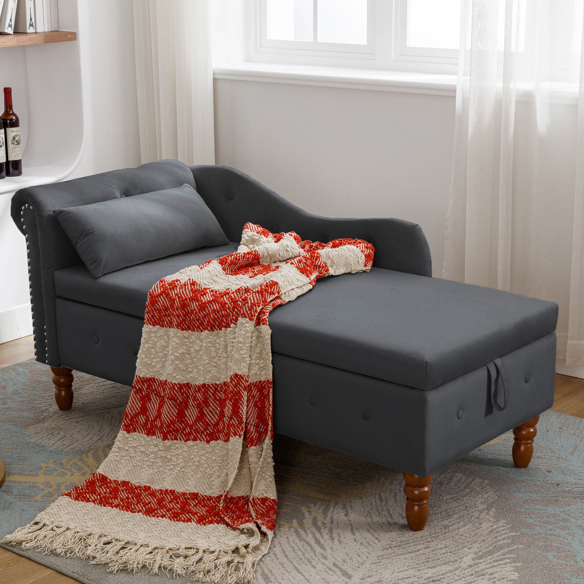 Black Chaise Lounge Indoor - detail view 4