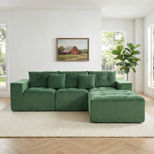 Green Modular L-Shaped Sofa with Chaise Longue