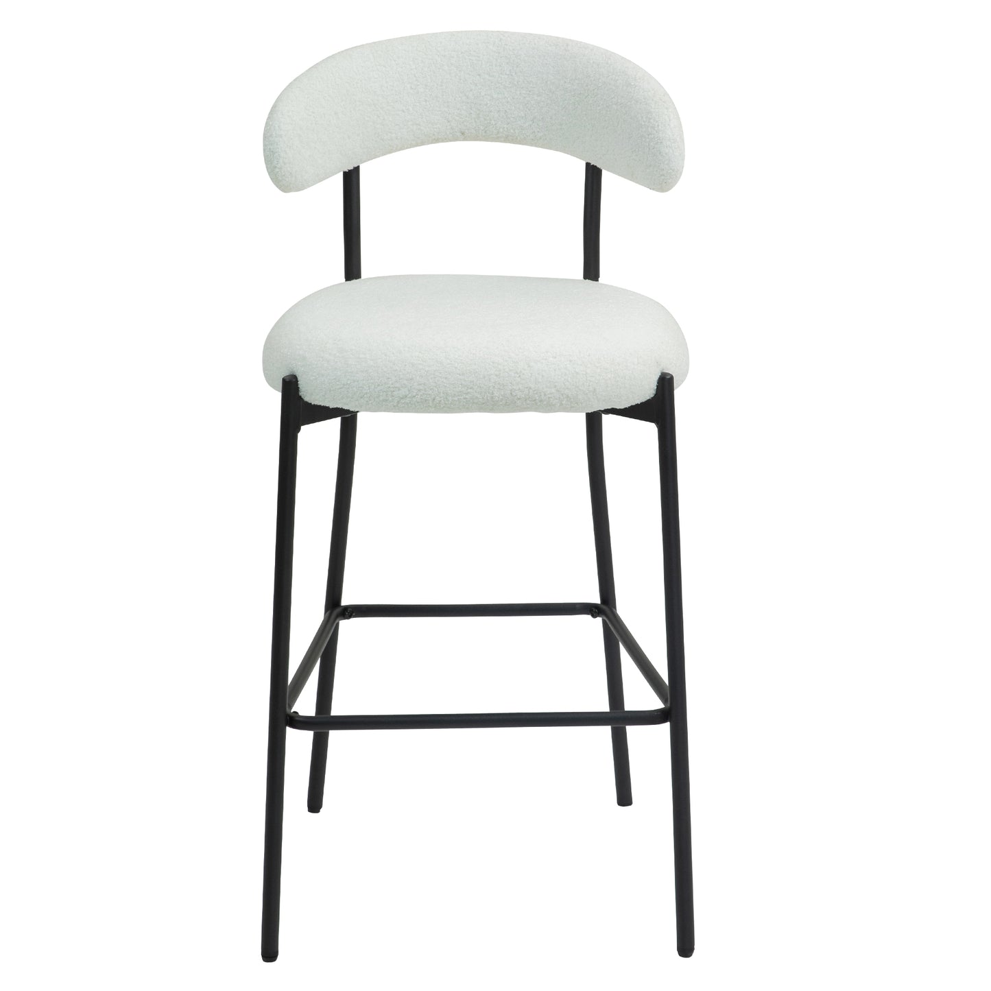 Modern Grey Teddy Fabric 26" Counter Height Bar Stool with Black Powder-Coated Base Set of 2 White